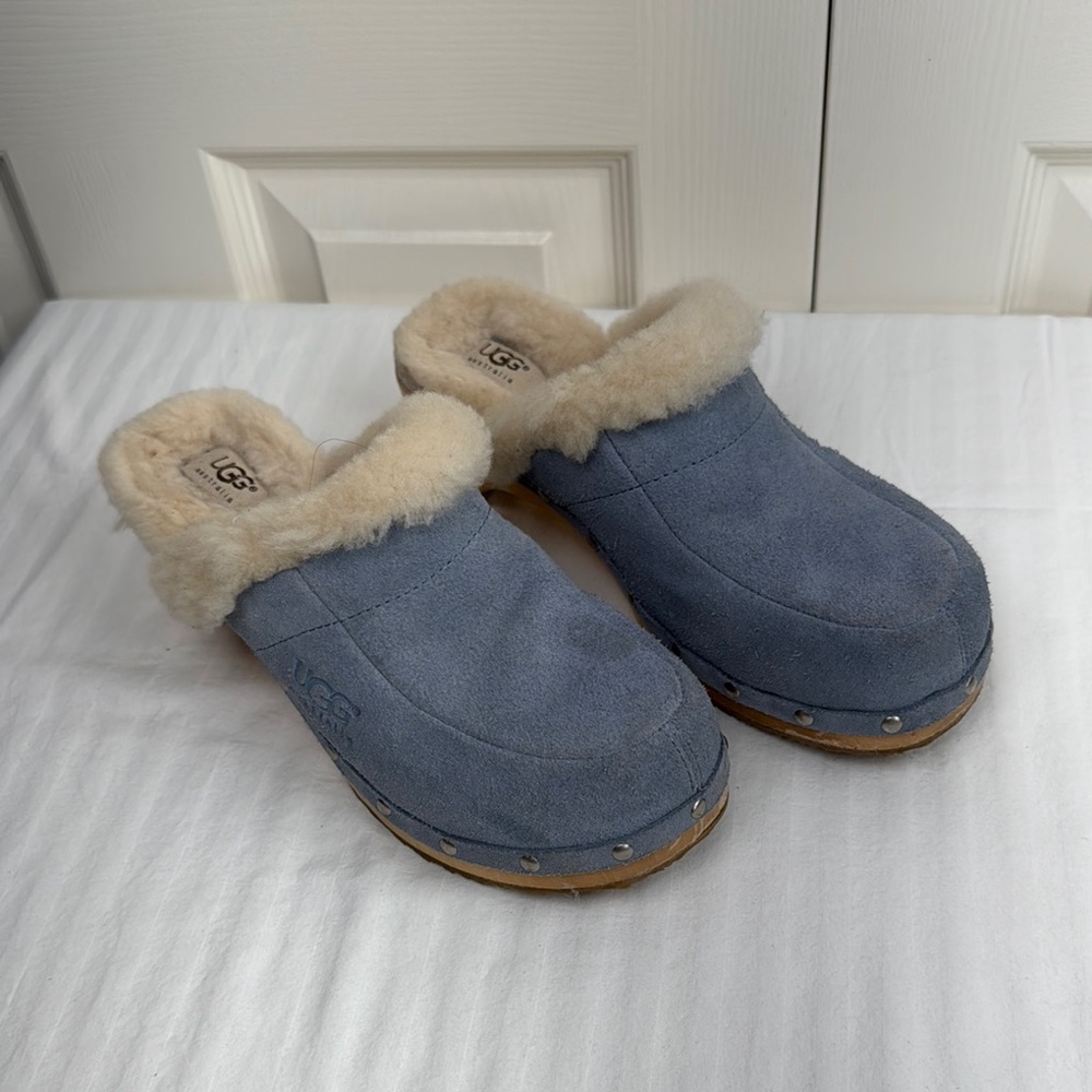 UGG Blue and Cream Mules with Plush Lining